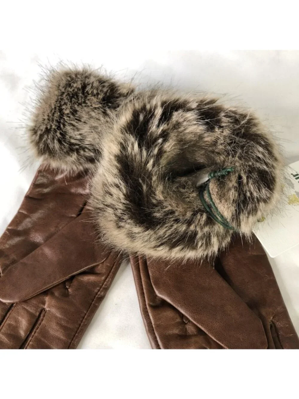 Barbour Gloves Womens M Brown Leather Faux Fur Cuff Lined Winter Warm Insulated